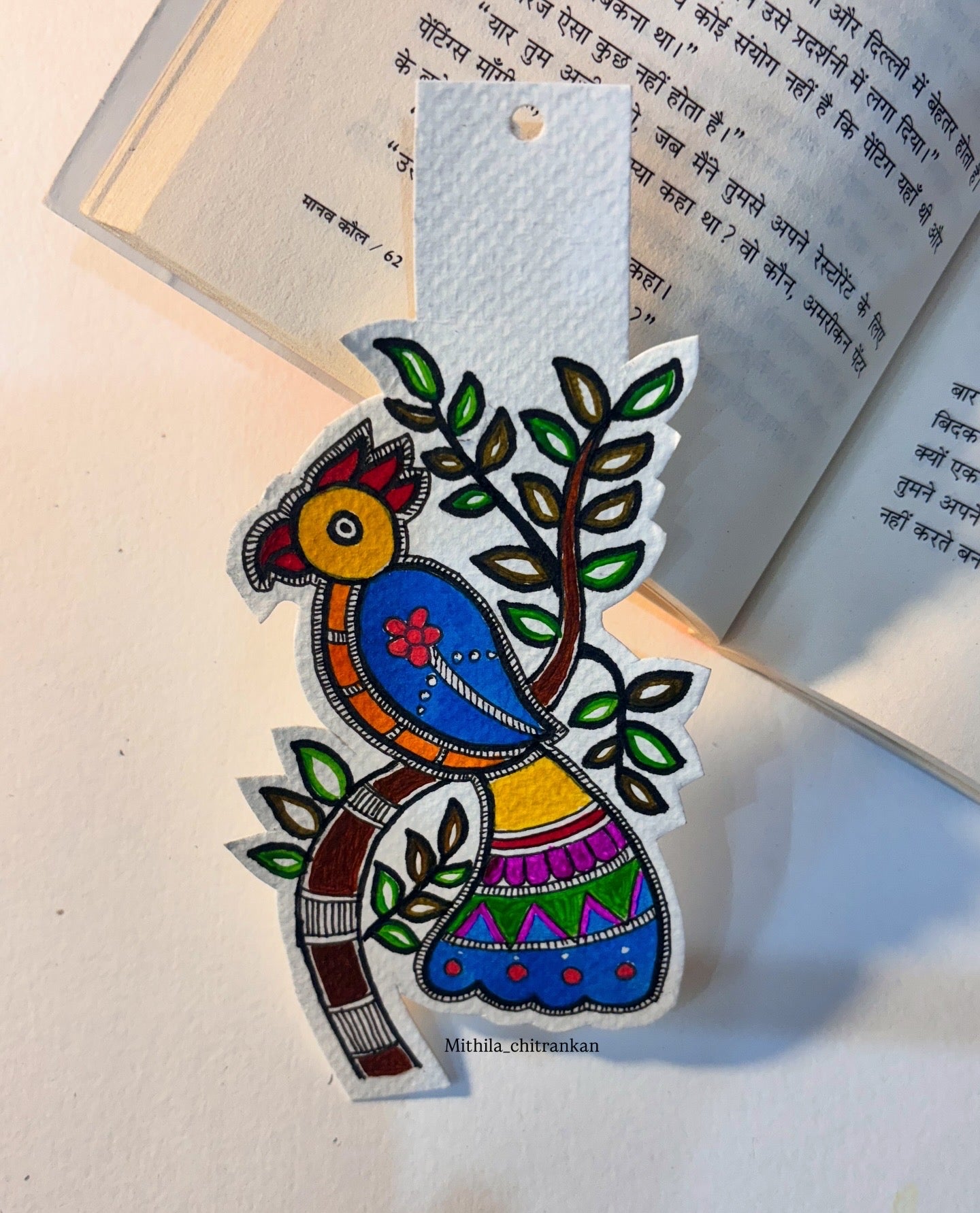 Bird cutout handpainted Madhubani Bookmark