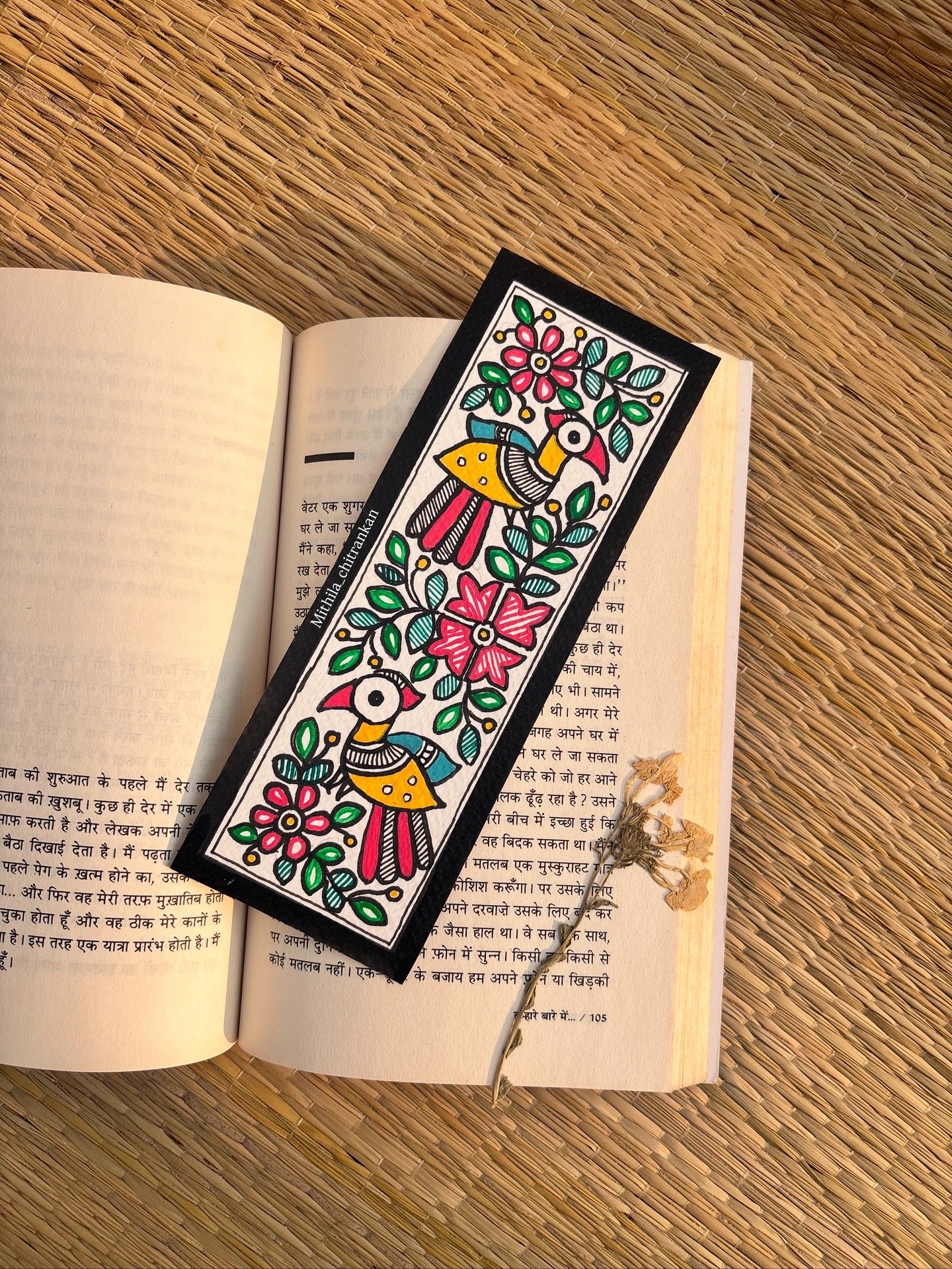 Floral Bird handpainted Bookmark