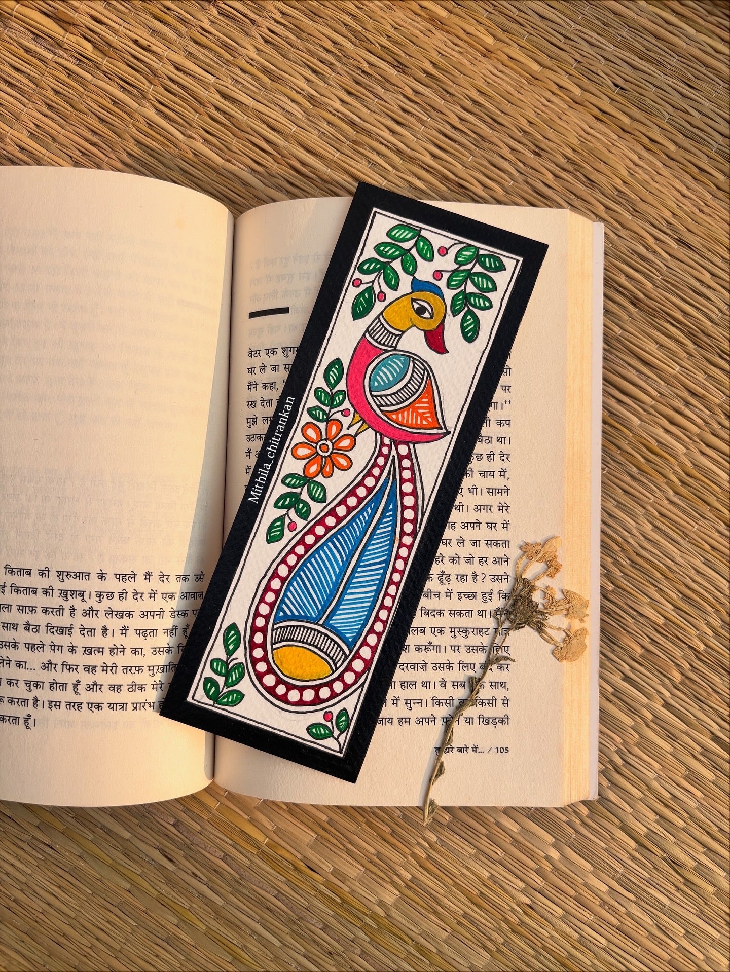 Peacock Madhubani handpainted Bookmark