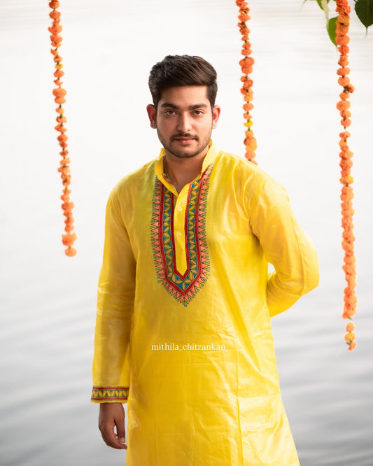 Vasant handpainted men’s tussar silk kurta
