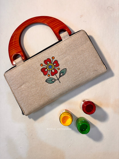 Joda machhali handpainted jute Handbag