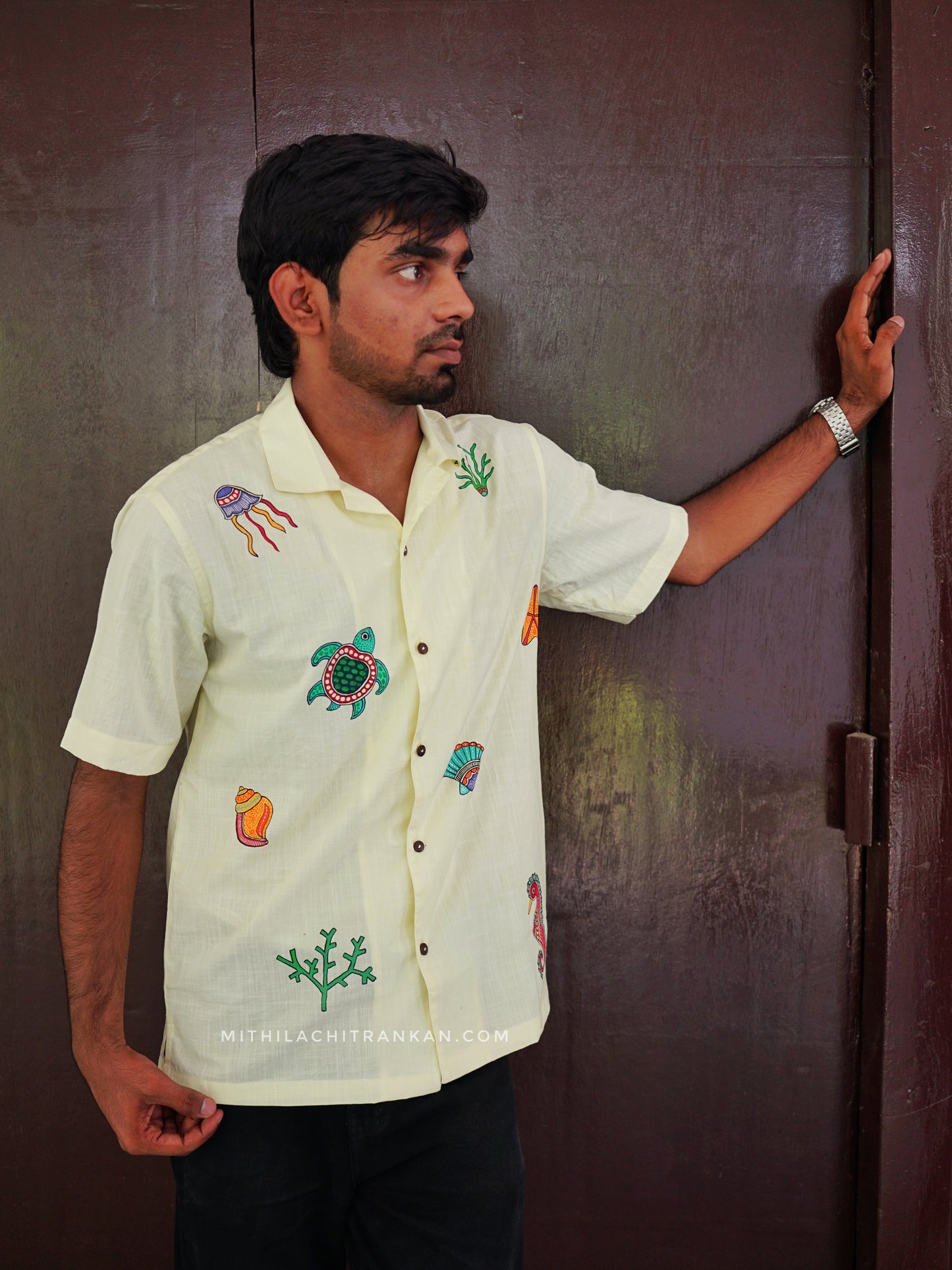 JAL VARNAM madhubani handpainted cotton shirt