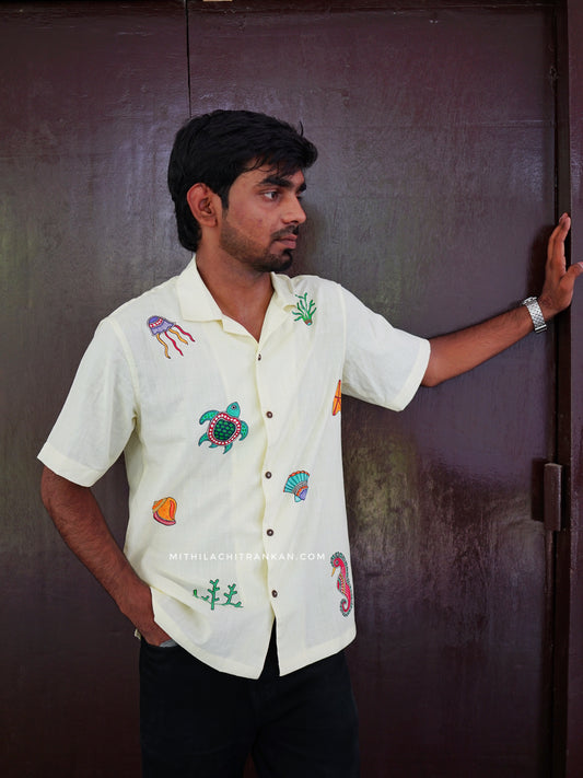 JAL VARNAM madhubani handpainted cotton shirt