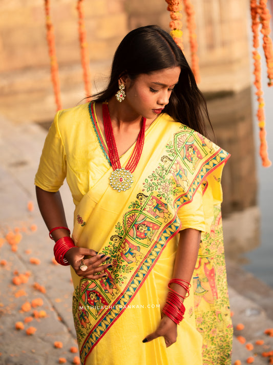 DOLI KAHAR handpainted katan silk saree