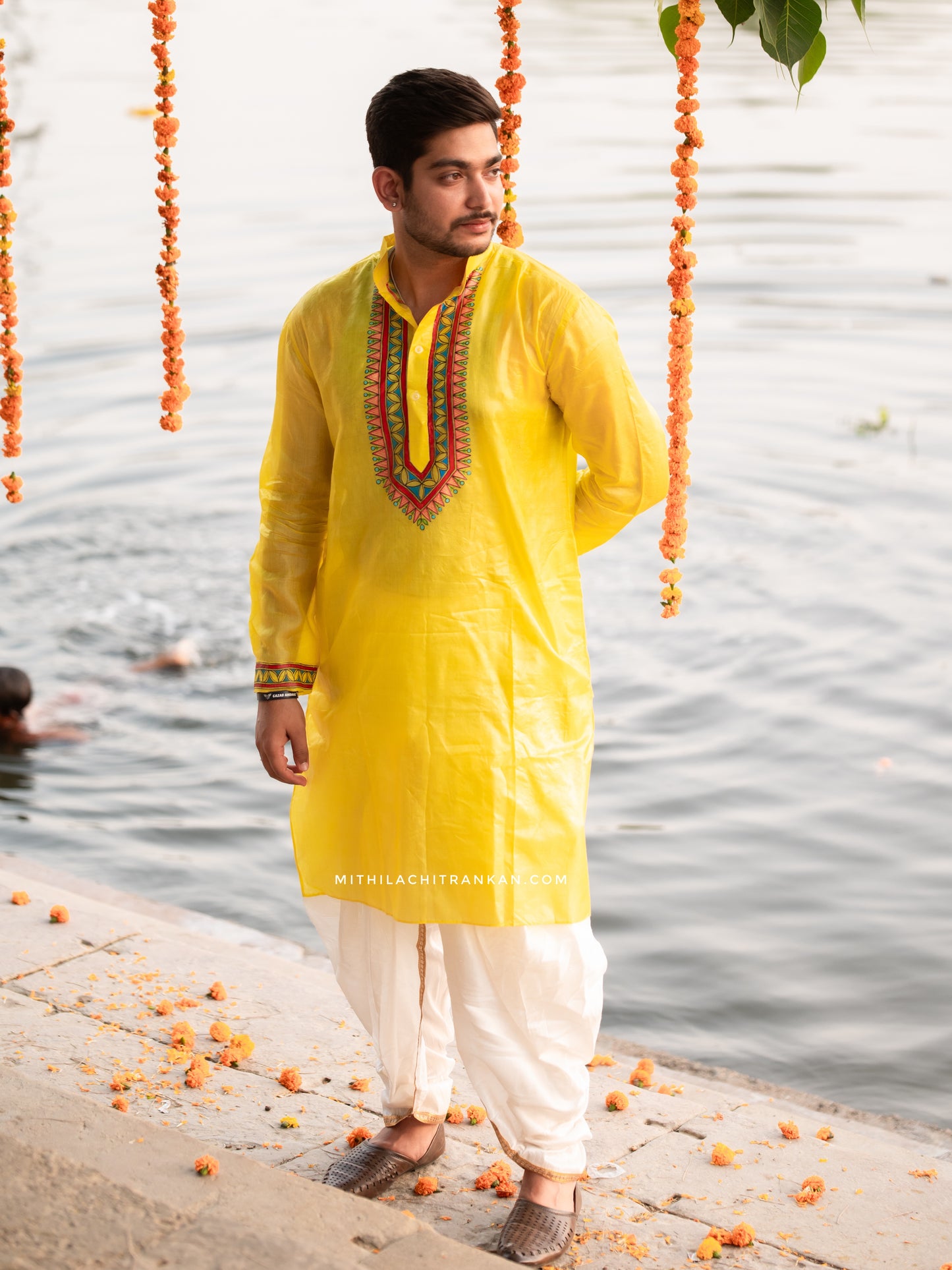 Vasant handpainted men’s tussar silk kurta