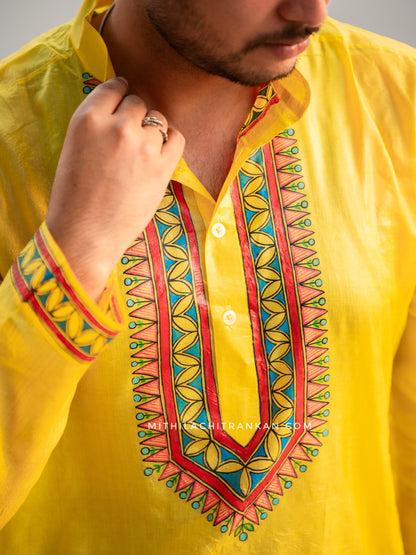Vasant handpainted men’s tussar silk kurta