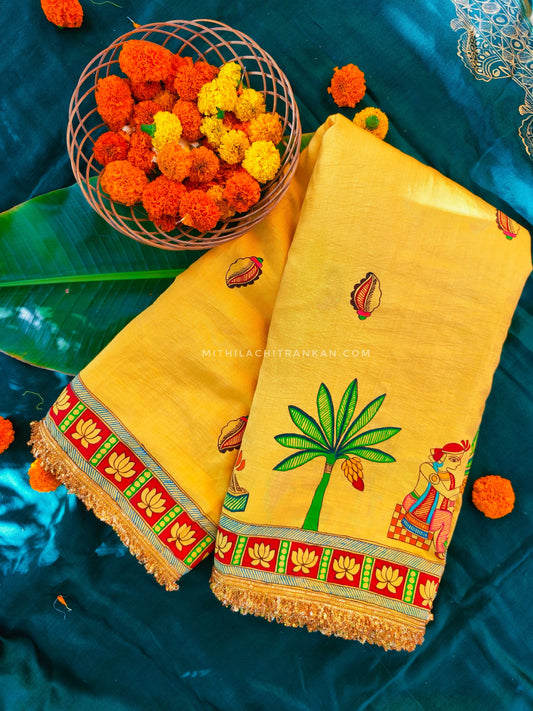 SINDOORDAN bridal handpainted chiniya silk saree