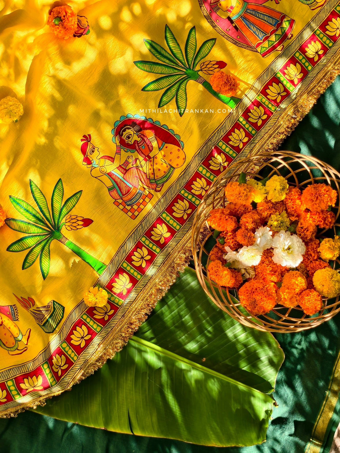 SINDOORDAN bridal handpainted chiniya silk saree