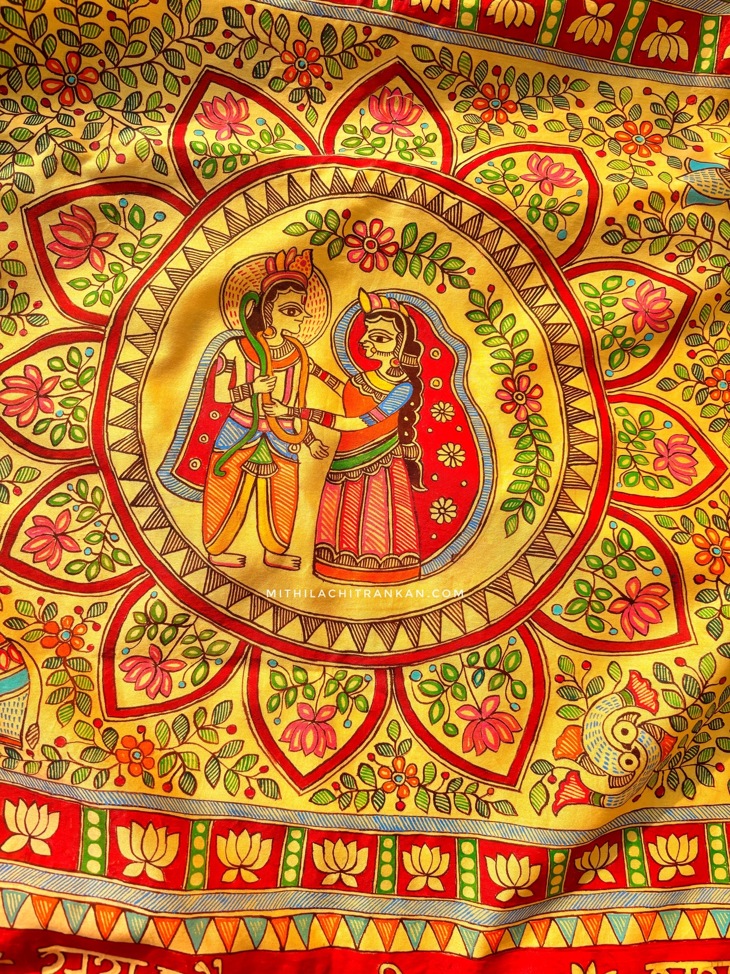 SINDOORDAN bridal handpainted chiniya silk saree