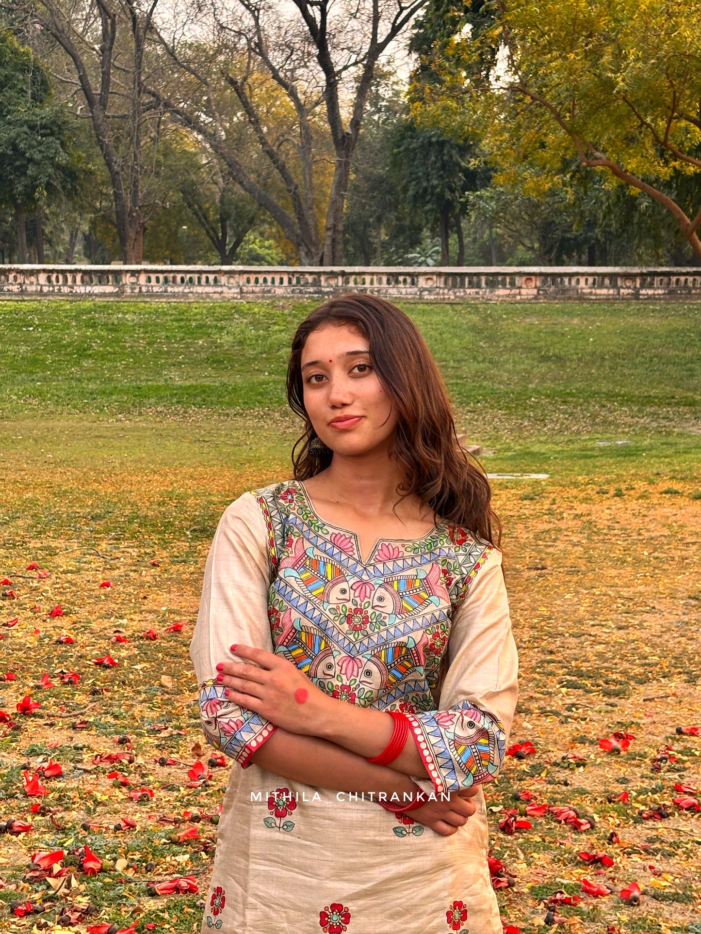 MATSYANJALI handpainted tussar silk suit set
