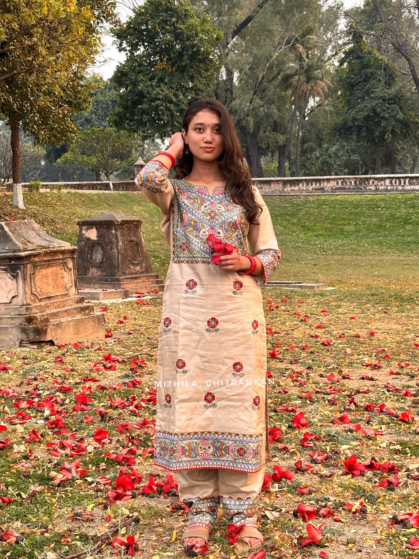 MATSYANJALI handpainted tussar silk suit set