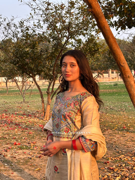 MATSYANJALI handpainted tussar silk suit set