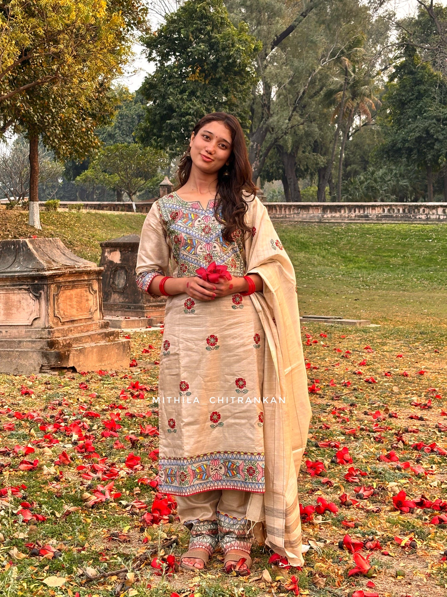 MATSYANJALI handpainted tussar silk suit set