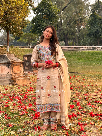 MATSYANJALI handpainted tussar silk suit set