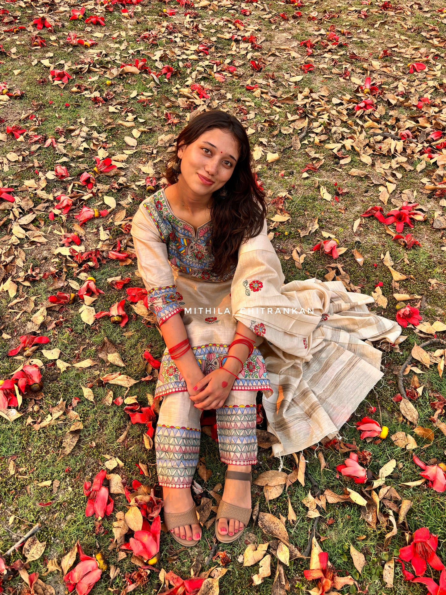 MATSYANJALI handpainted tussar silk suit set
