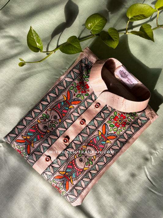 Tussar silk madhubani handpainted kurta